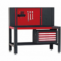 Верстак RF-50254 метал.с защитной накладкой на столешнице(790х1440х1500), навесным 4-х полочным ящик